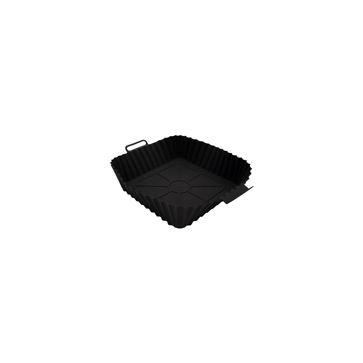 Stampo per torta quadrato in silicone nero con lati scanalati e manici.