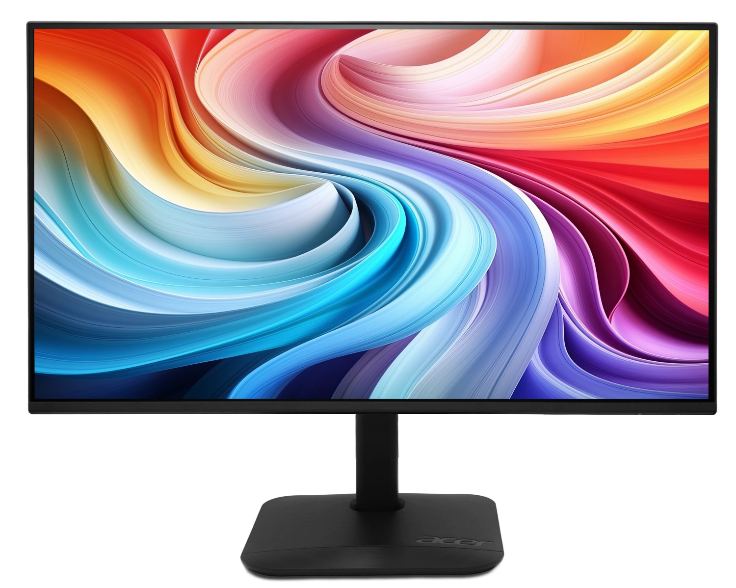 A modern Acer monitor displaying a colorful, abstract background on its screen.