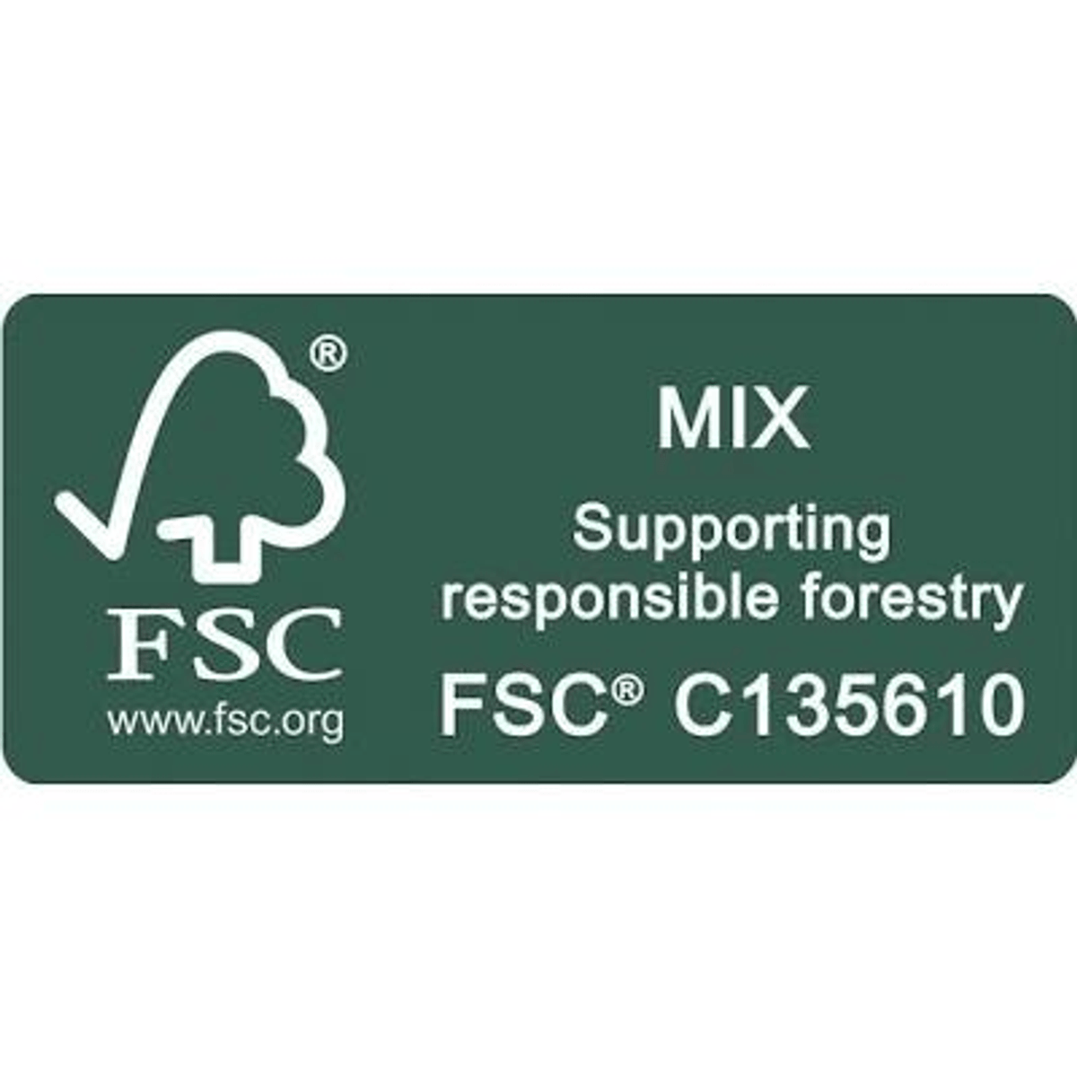 Logo FSC: MIX, apoyando la silvicultura responsable, FSC® C135610