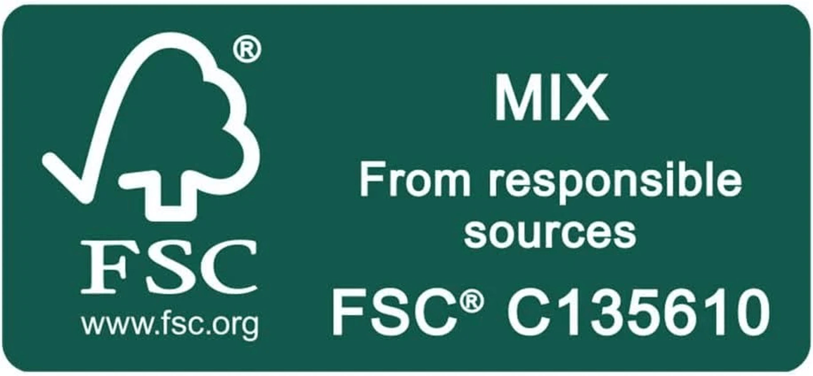 Logo FSC, MIX, De fuentes responsables, Certificado C135610.
