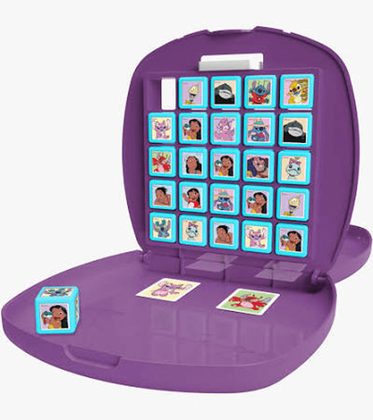 Un tabellone viola con molte immagini di personaggi di Lilo e Stitch.