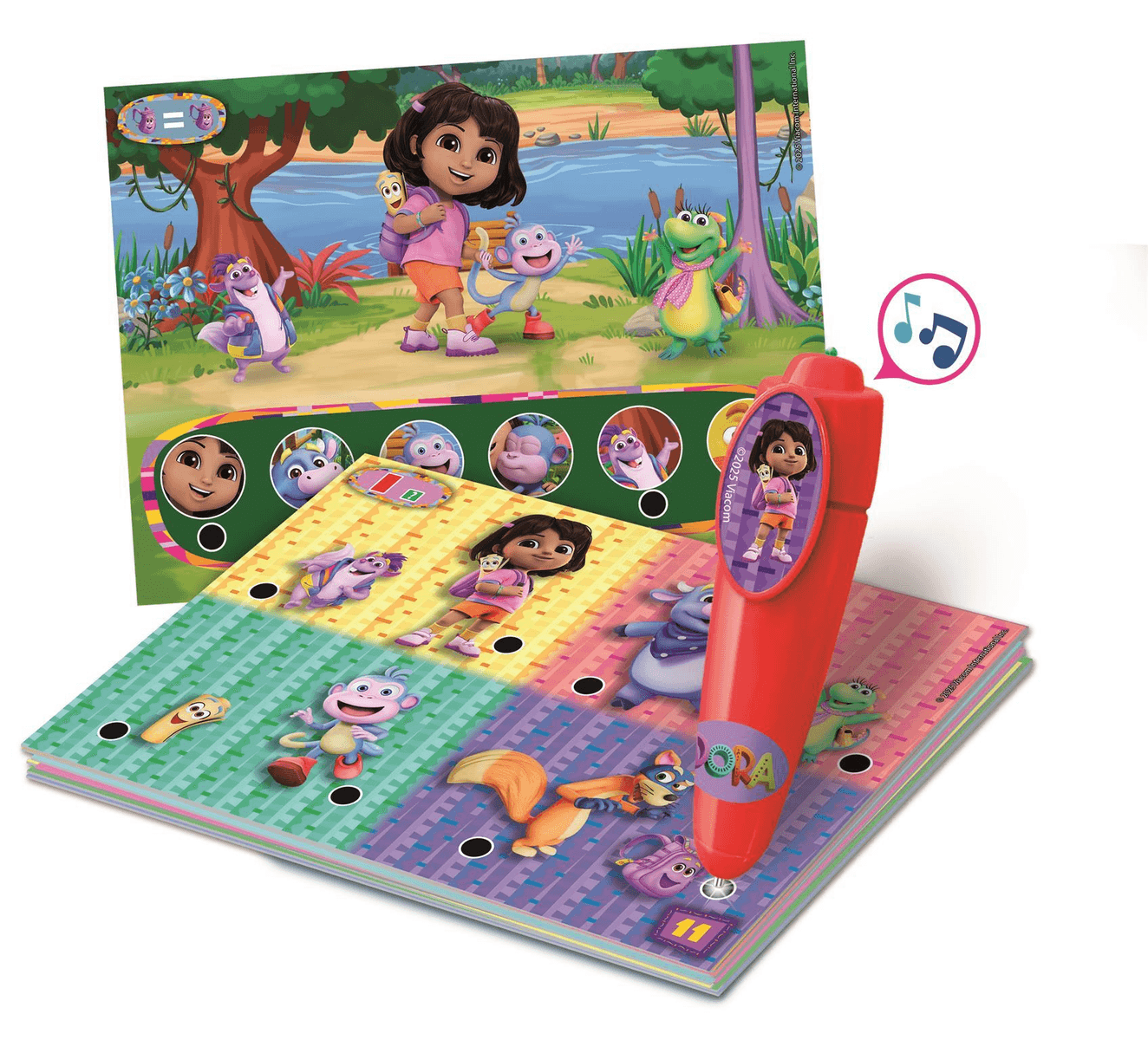 Dora und Freunde auf einem interaktiven Spielbrett mit Stift.