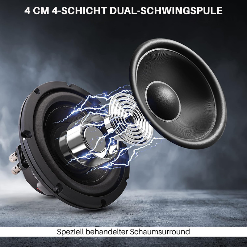 Ein Lautsprecher mit sichtbarer Schwingspule und elektrischen Entladungen.