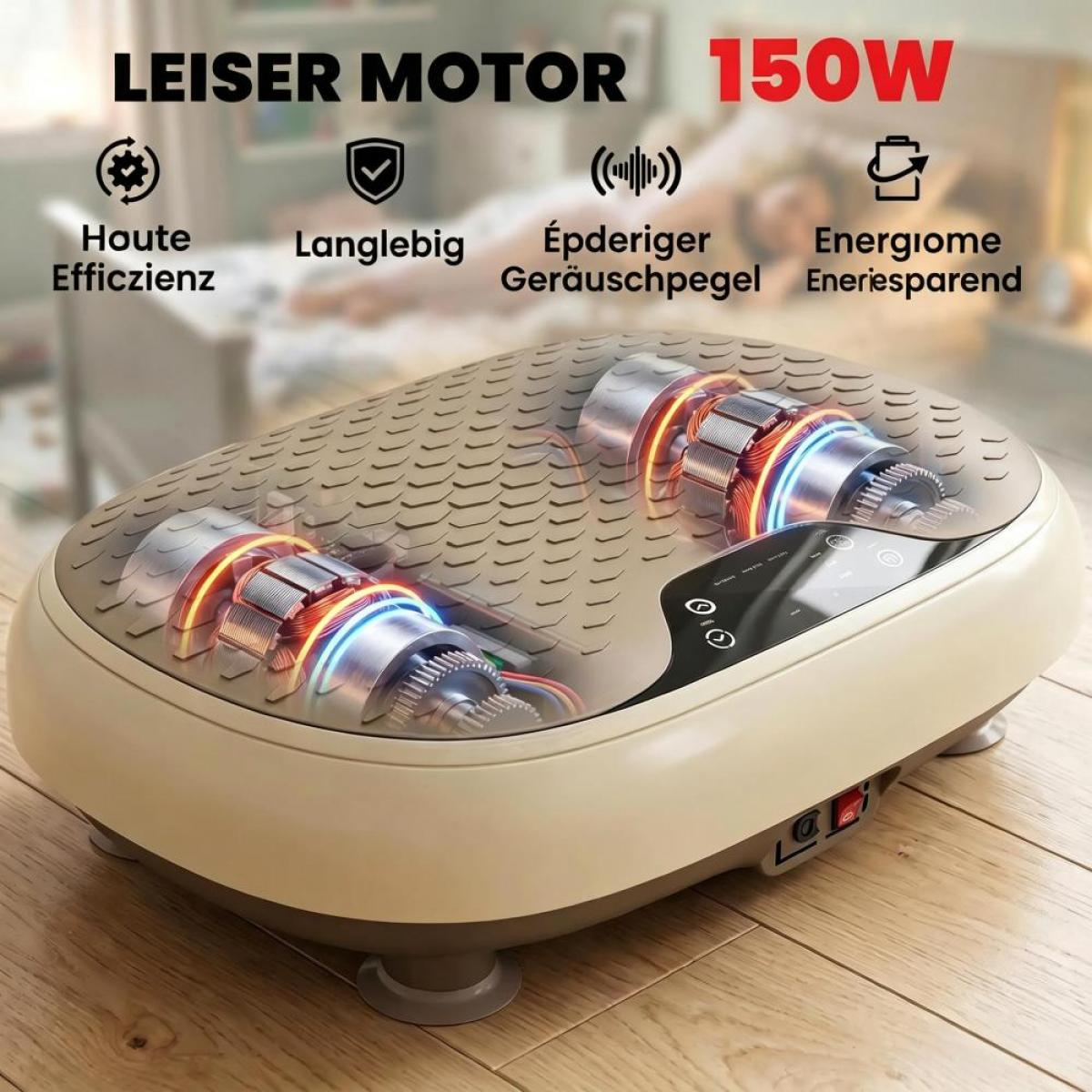Ein Vibrationsgerät mit zwei sichtbaren Motoren, 150W Leistung, Langlebigkeit und Energieeffizienz.