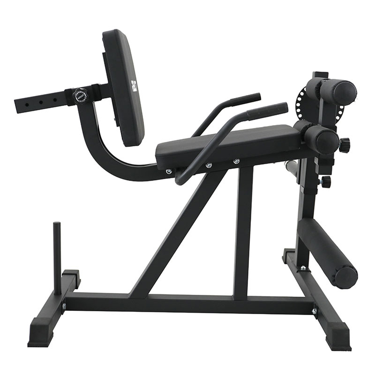 Schwarz verstellbares Fitnessgerät mit Polsterung für Beinübungen.