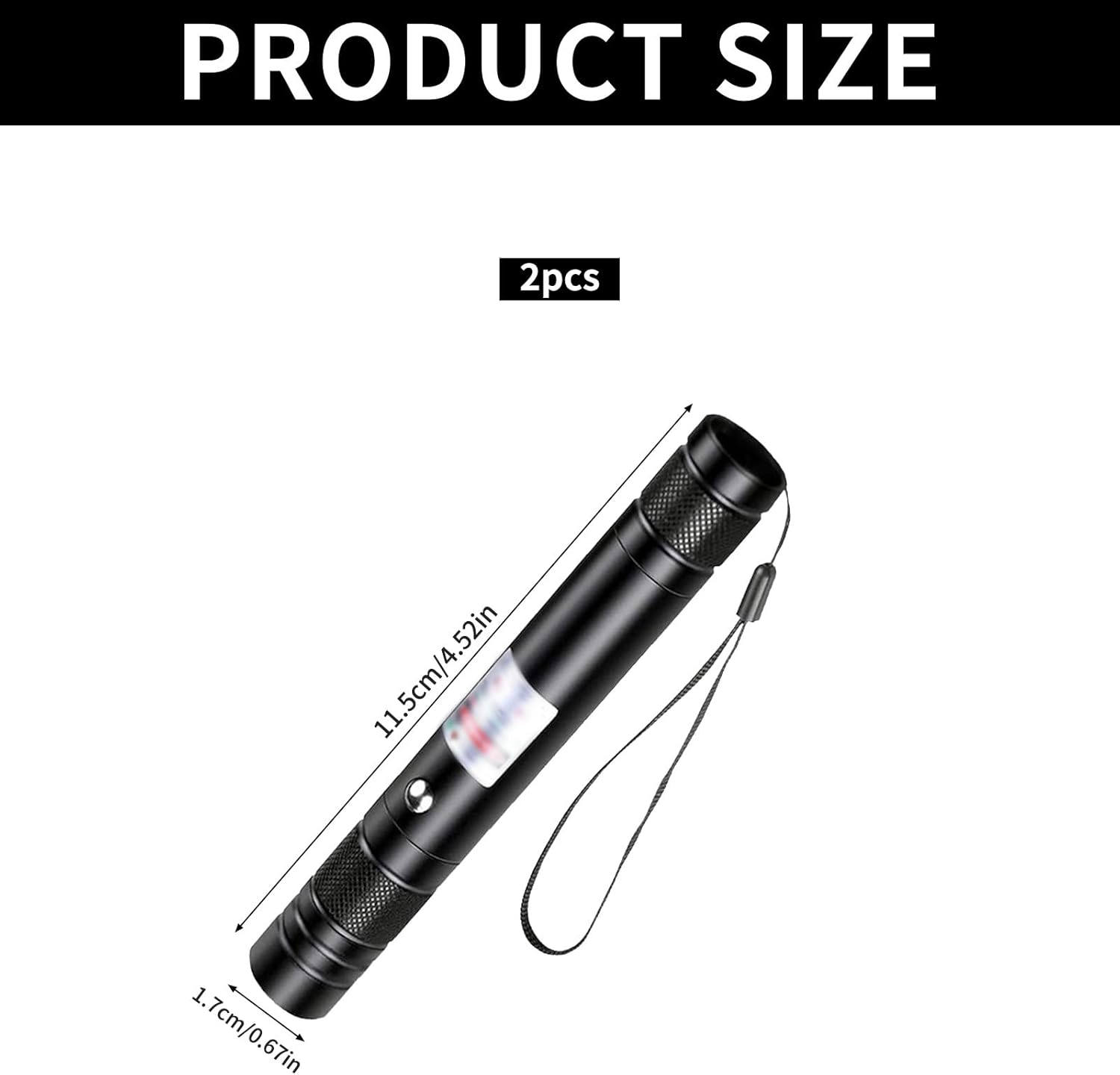 Schwarzer Laserpointer mit Lanyard, 11,5cm lang.