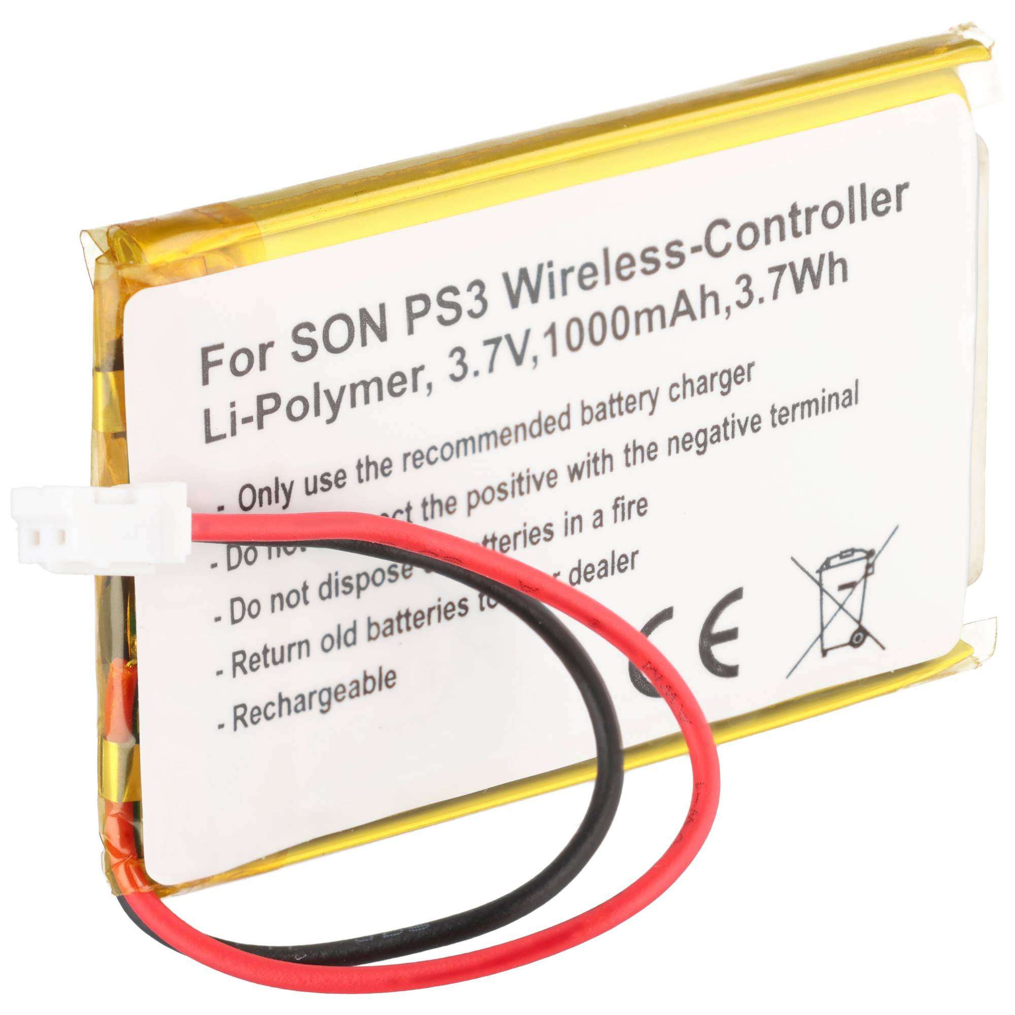Li-Polymer Akku für SON PS3 Controller, 3.7V, 1000mAh, mit Kabeln.