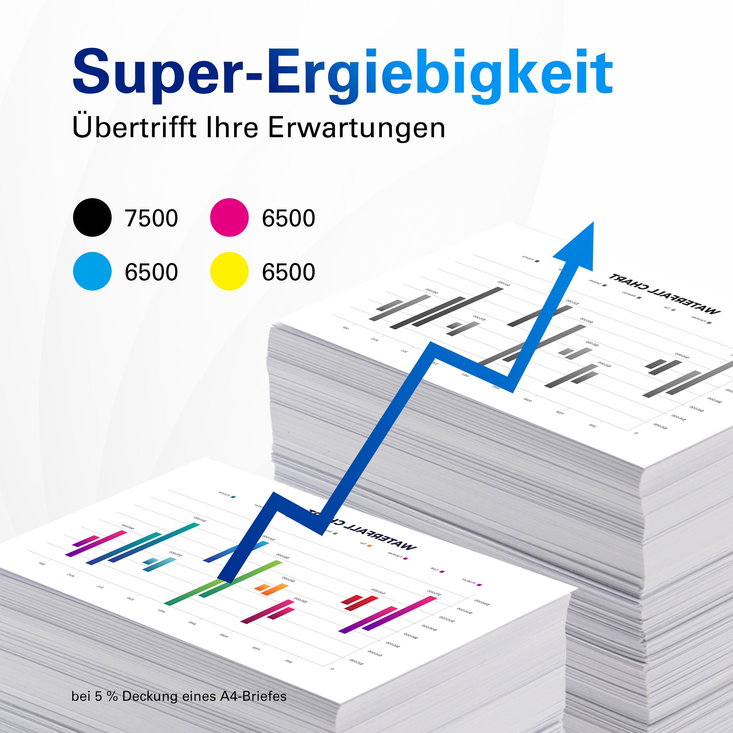 Grafico mostra freccia blu verso l'alto, punti colorati e testo su alte prestazioni.