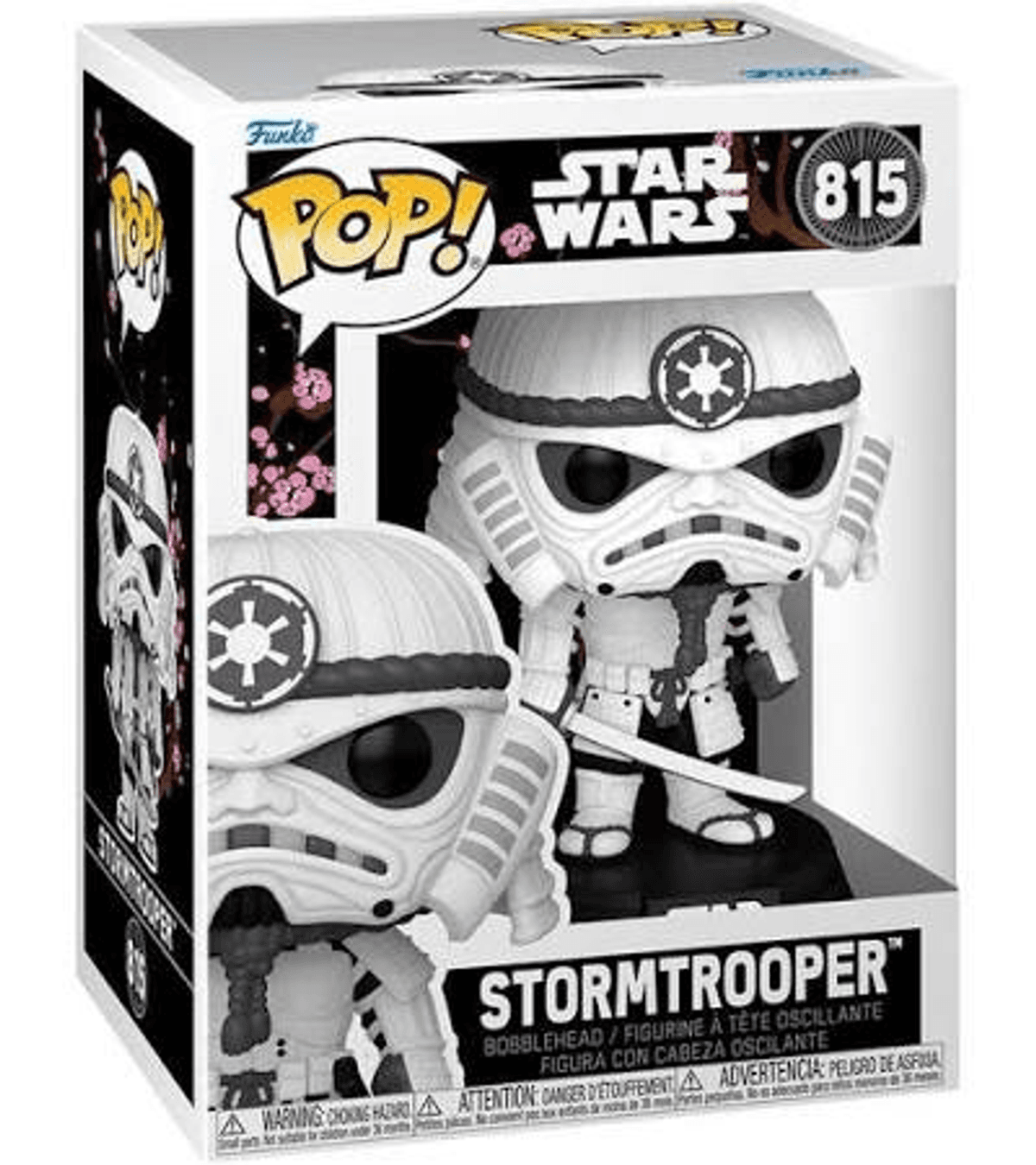 Star Wars Stormtrooper Funko Pop Vinyl Figur in Verpackung mit Kirschblüten.