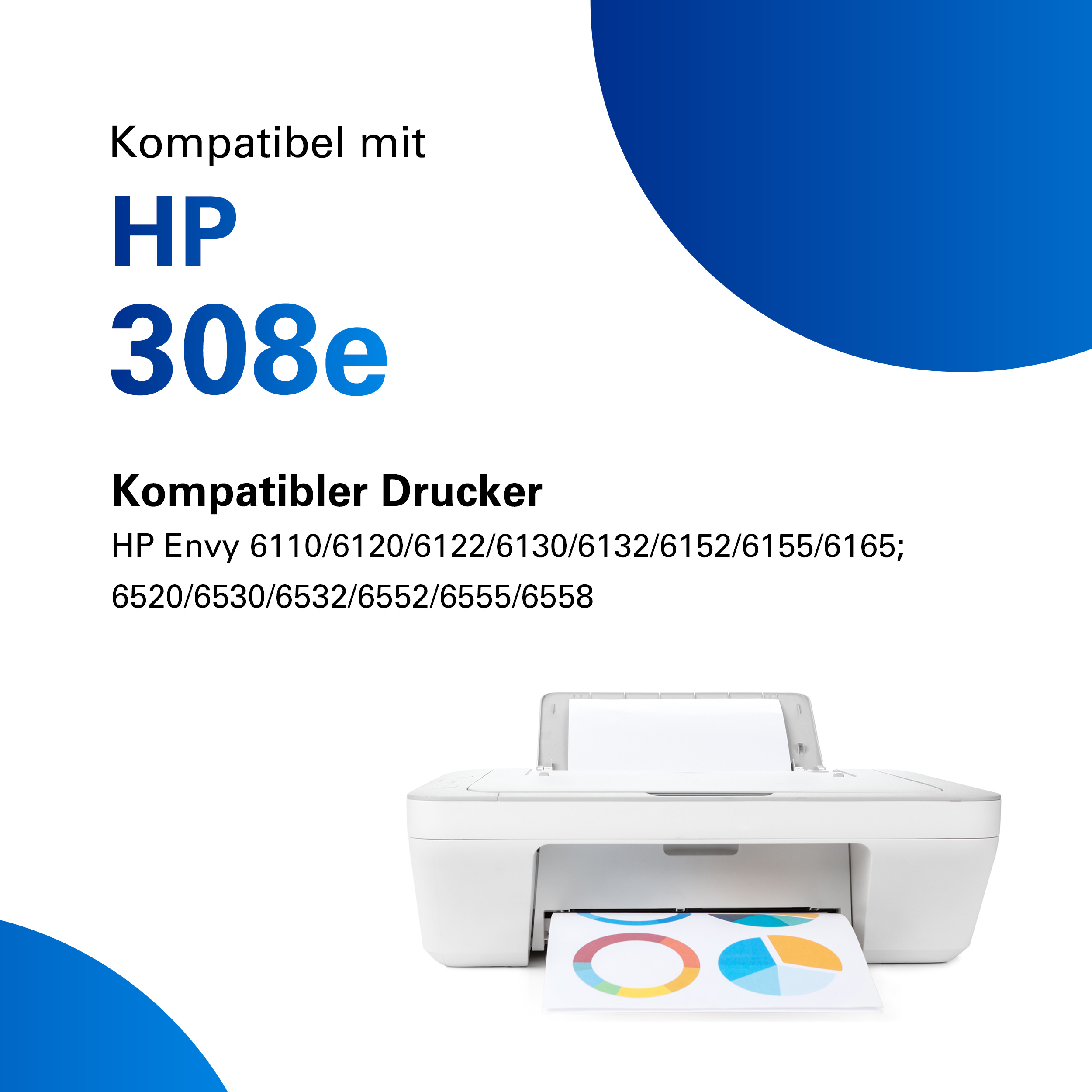 Ein weißer HP Drucker druckt ein Diagramm mit bunten Kreissegmenten.