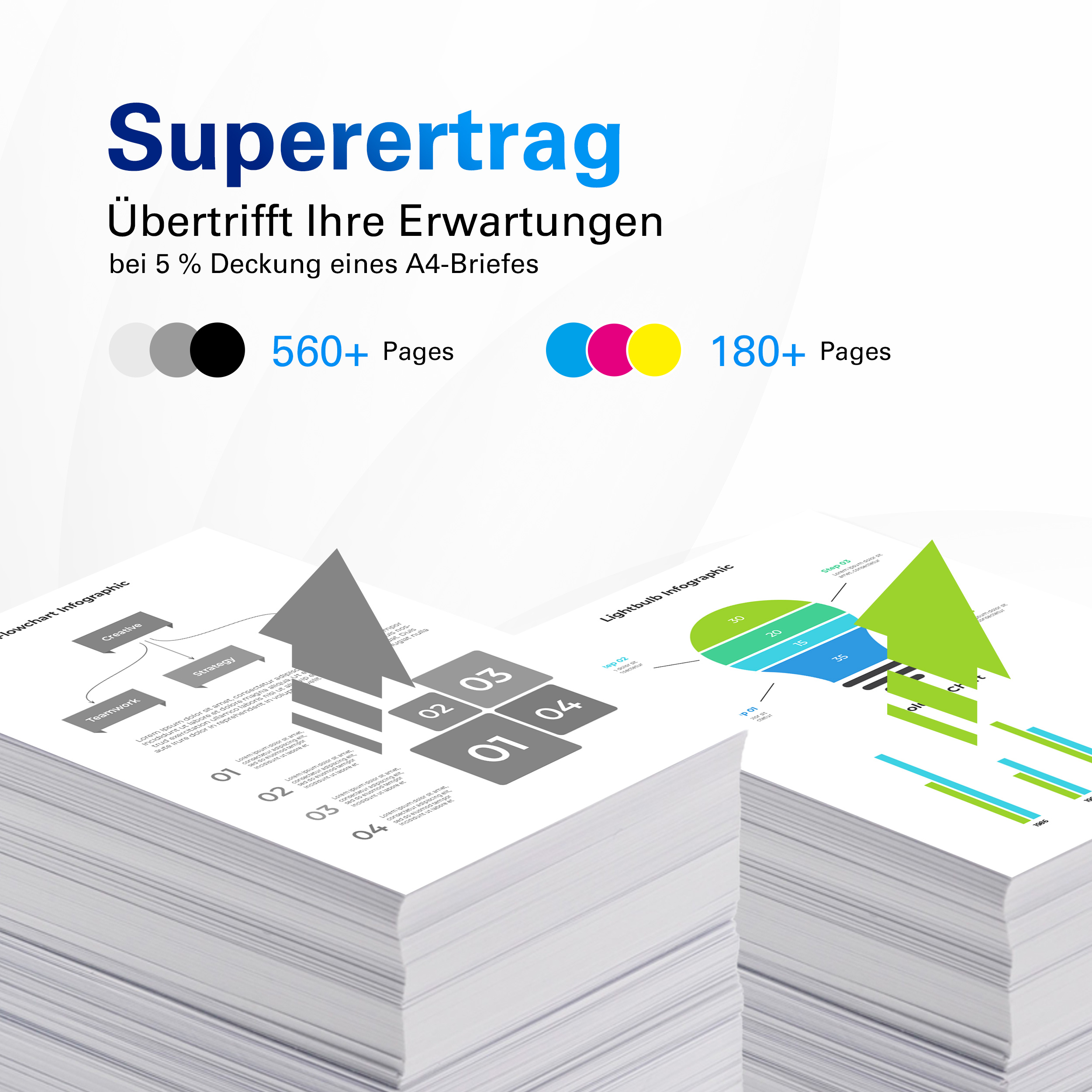 Eine Präsentation mit Infografiken, die Zahlen und Diagramme zeigt.
