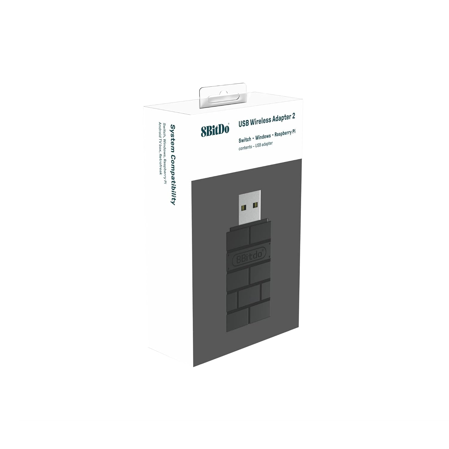 8BitDo USB Wireless Adapter 2 Verpackung mit Adapter-Abbildung.