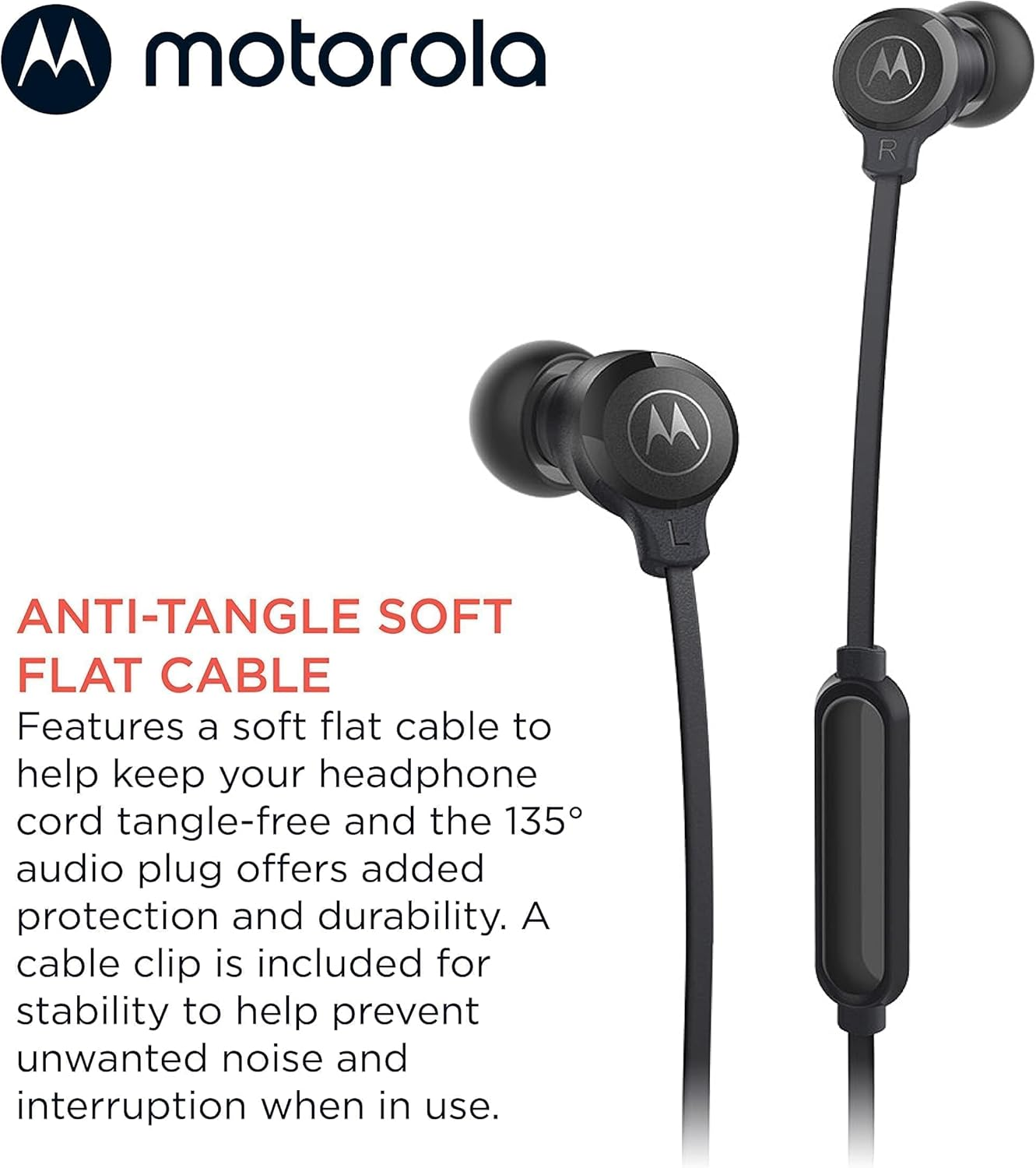 Auricolari Motorola neri con cavo piatto e logo Motorola.
