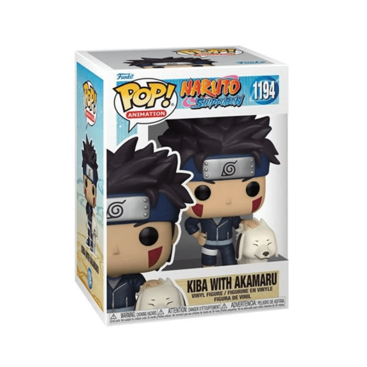 Figura Funko Pop de Kiba con Akamaru de Naruto Shippuden, en caja.