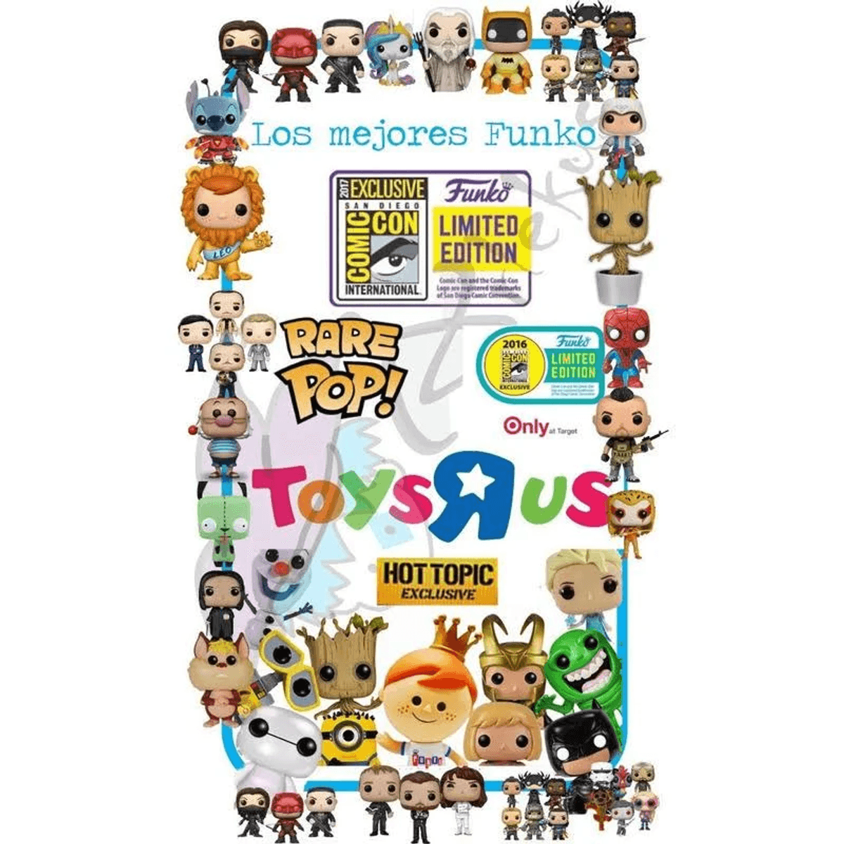 Collezione di figure Funko Pop!, inclusi esclusivi Comic-Con e personaggi.