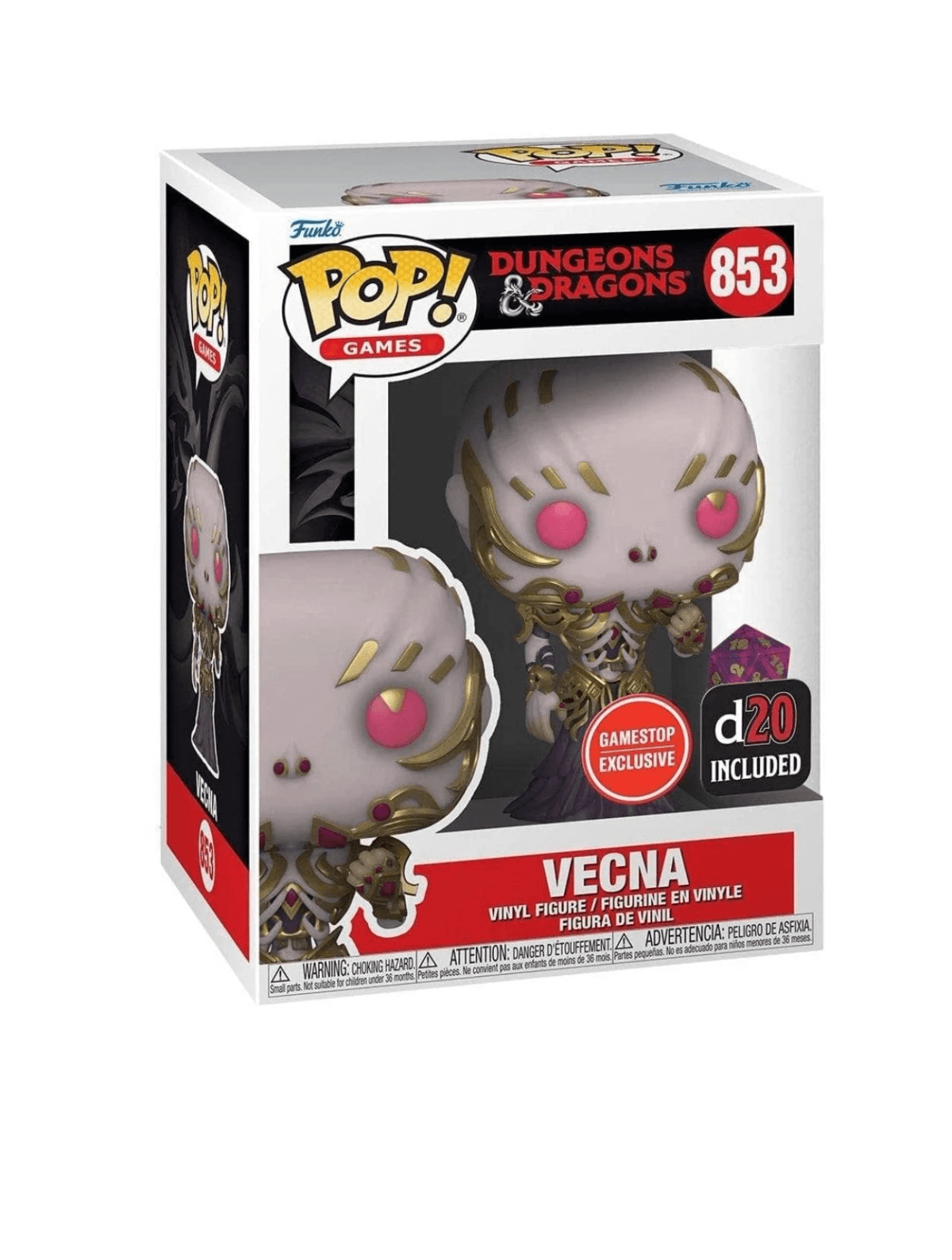 Action figure in vinile Funko Pop D&D di Vecna, esclusiva GameStop, con dado d20.