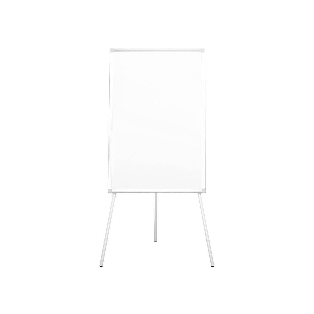 Ein weißes Flipchart auf einem dreibeinigen Ständer.