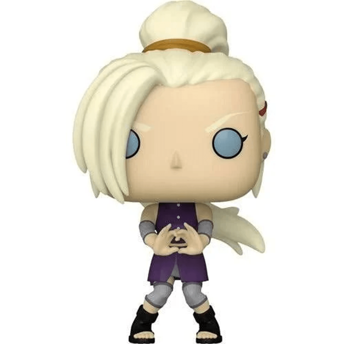 Una figuretta Funko Pop di Ino Yamanaka con capelli biondi, outfit viola e scarpe nere.