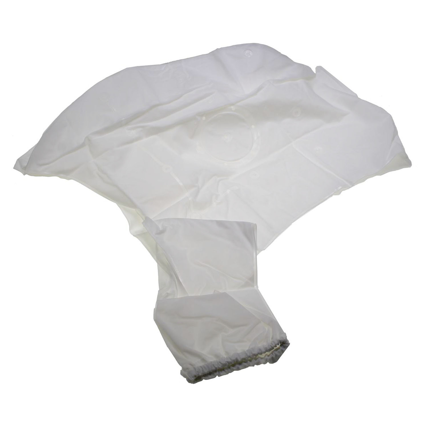 Ein weißer, zerknitterter Stoffschutz mit einem elastischen Saum.