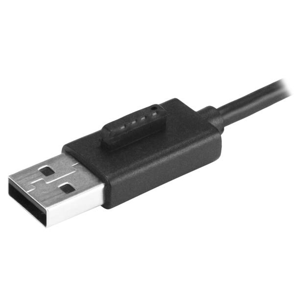 Cavo USB nero con connettore di ricarica magnetico e quattro pin.