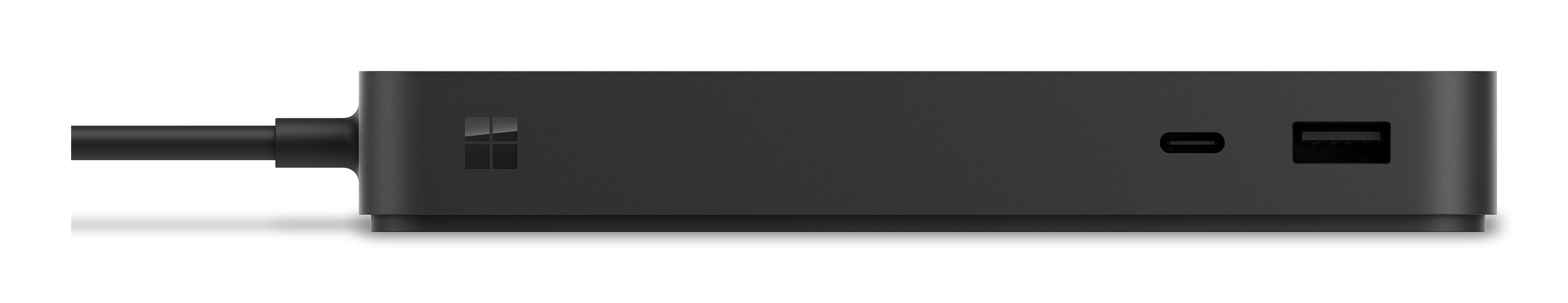 Docking station Microsoft Surface nera con una porta USB-A e una porta USB-C.