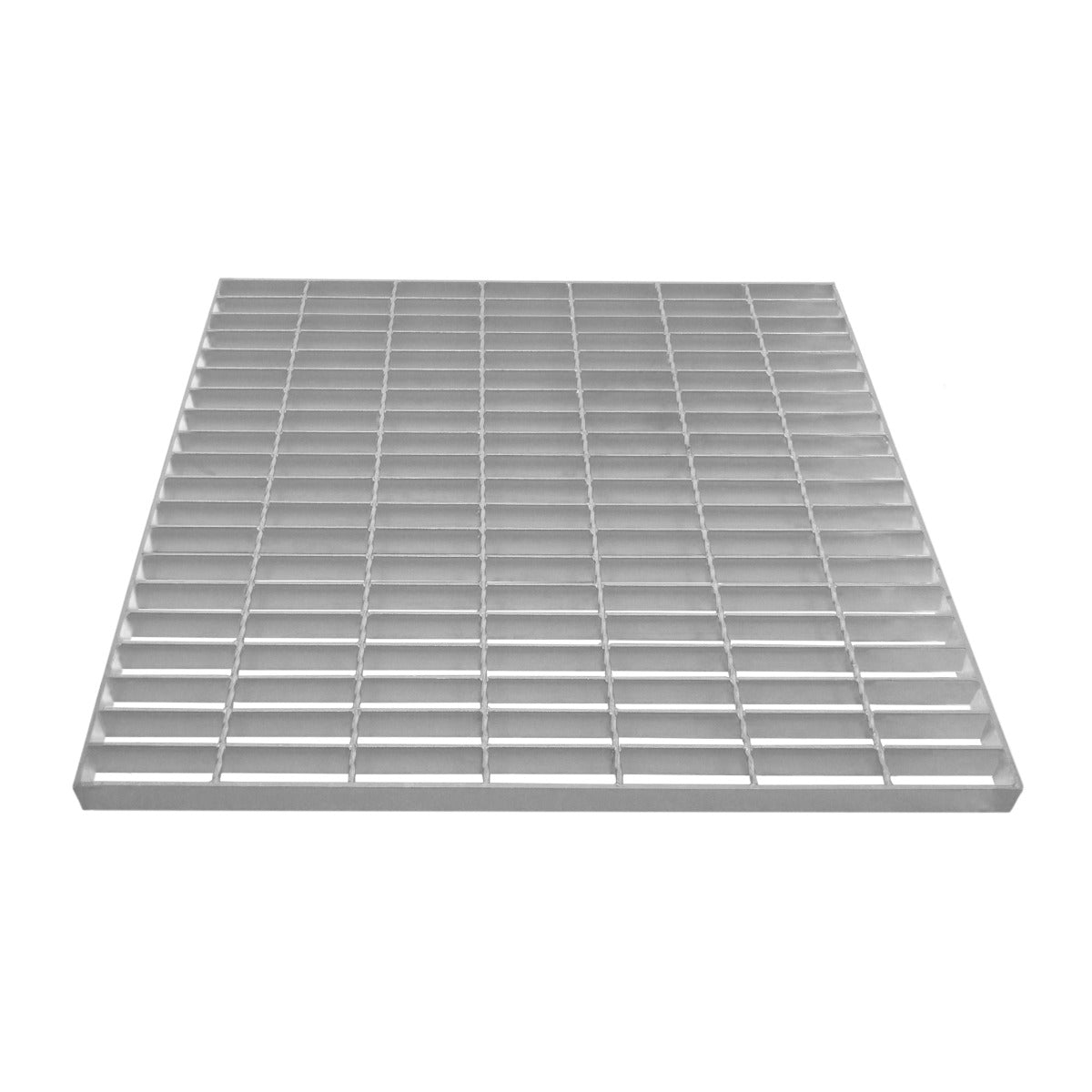 Una rejilla metálica rectangular con barras estrechas y paralelas que crean un patrón regular.