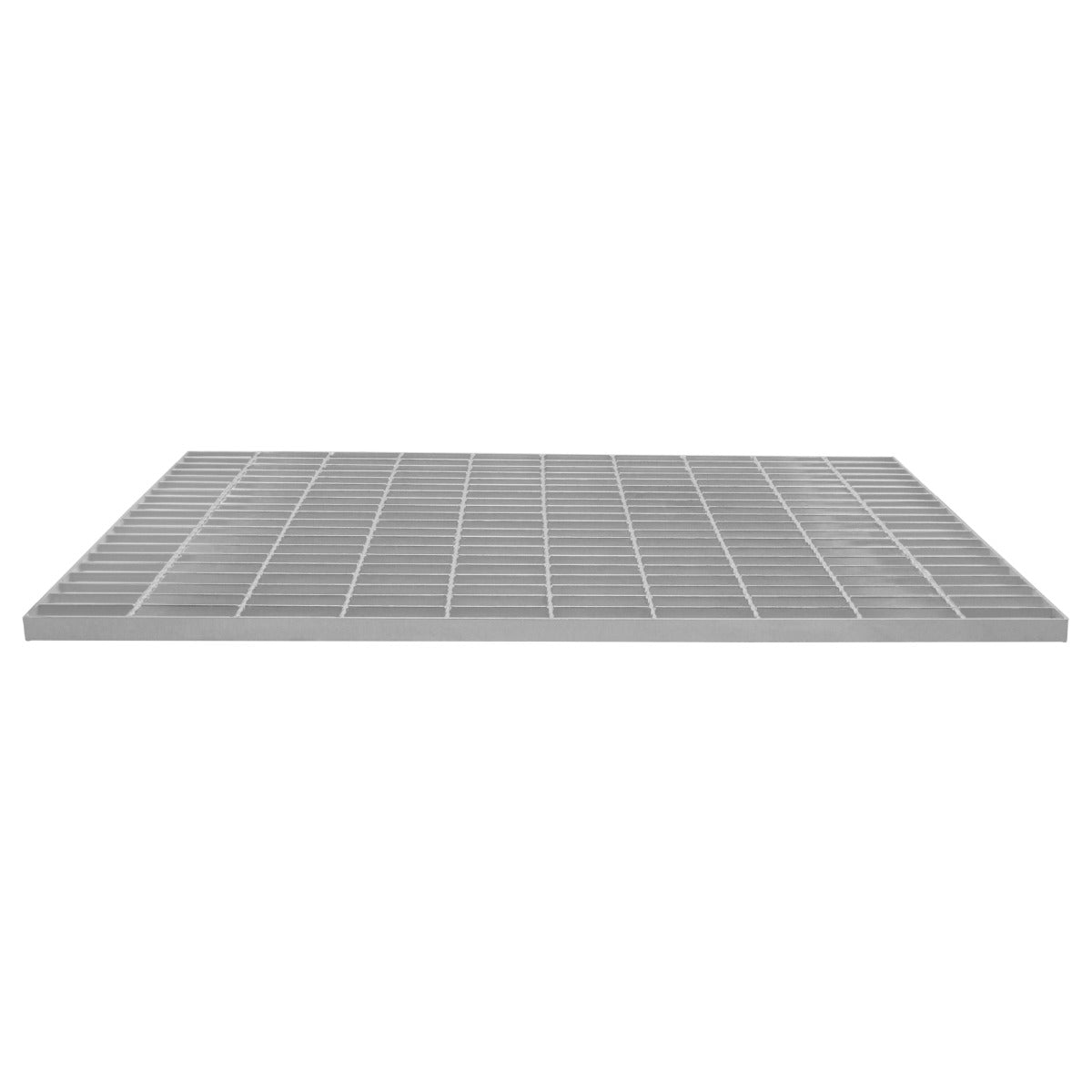 Una vista sin sombras de una rejilla metálica rectangular sobre fondo blanco.