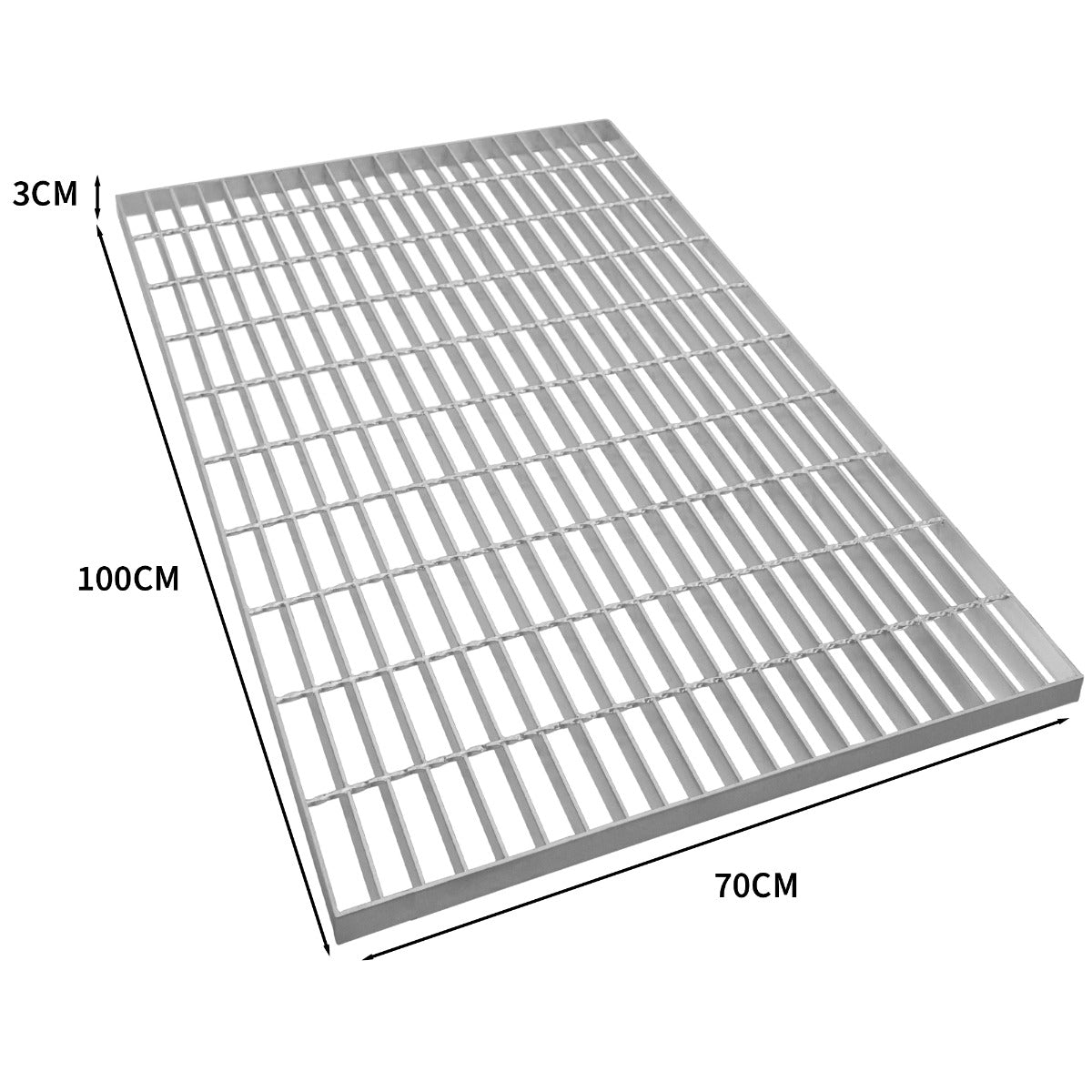 Una rejilla metálica de 100x70cm y 3cm de grosor.