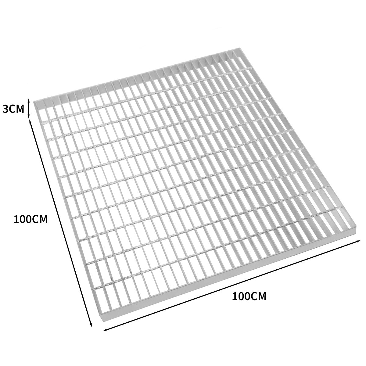 Una rejilla metálica de 100x100cm, 3cm de grosor.