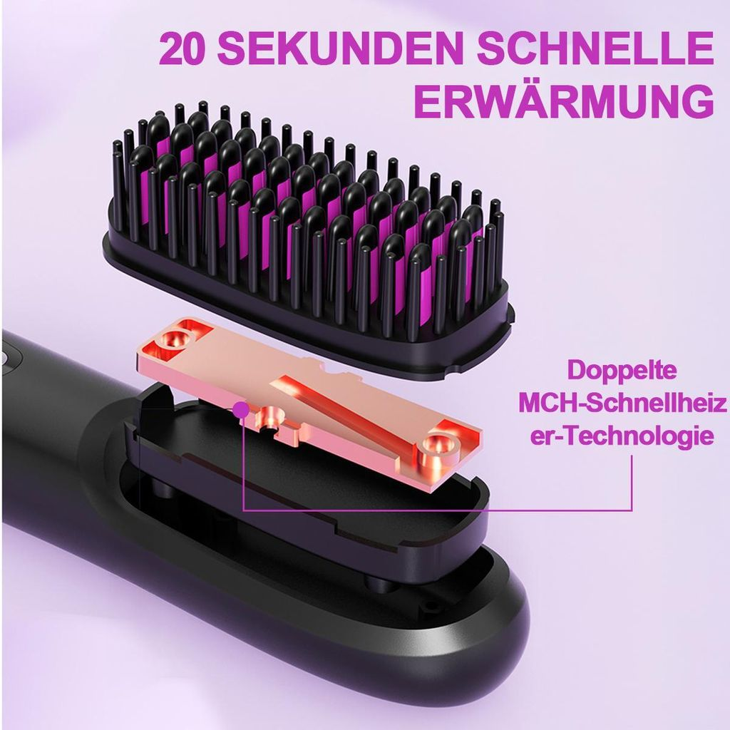 Ein aufgeschnittener Haarglätter mit Heiztechnologie-Anzeige.