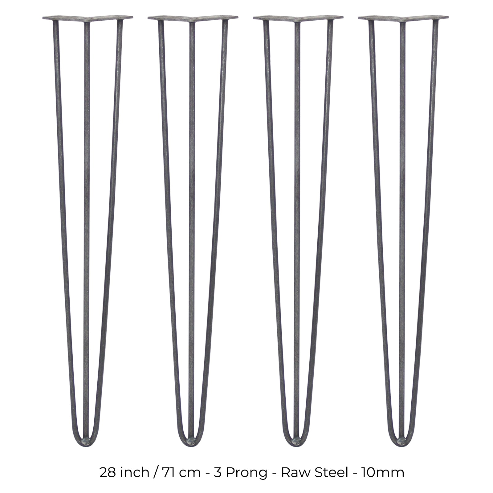 Cuatro patas de mesa de horquilla de acero crudo de 3 puntas.