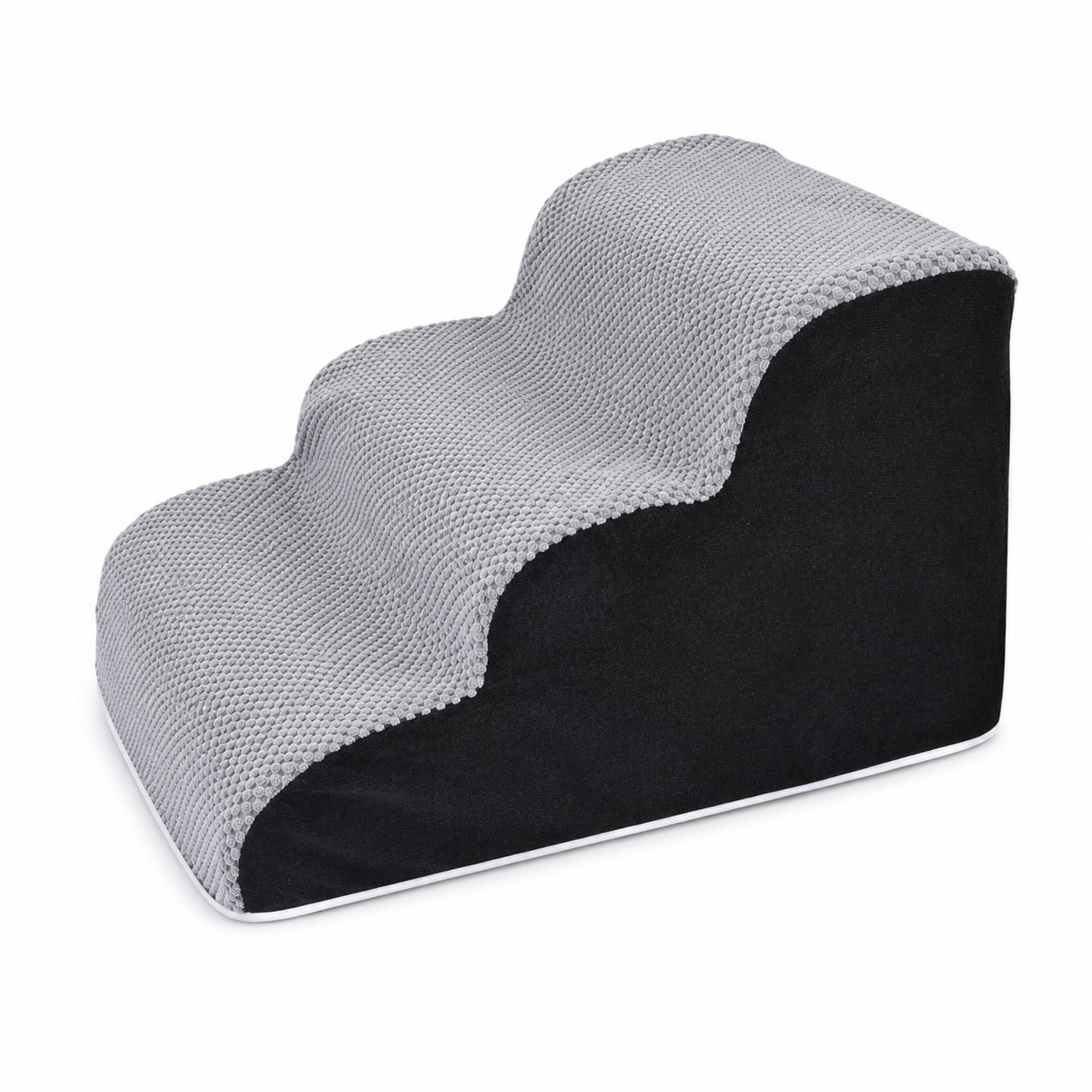 Escaleras grises para perros de tres peldaños con textura suave.