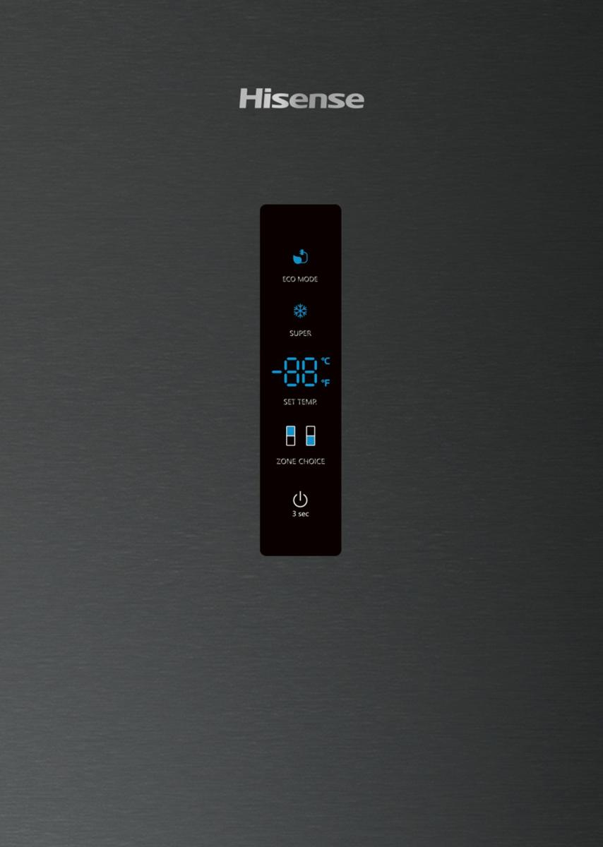 Frigorifero Hisense con display digitale mostra -88F/-66C, modalità Eco, modalità Super.