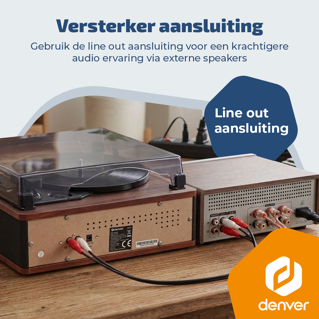 Un tourne-disque est connecté à un amplificateur. Le texte explique la connexion.