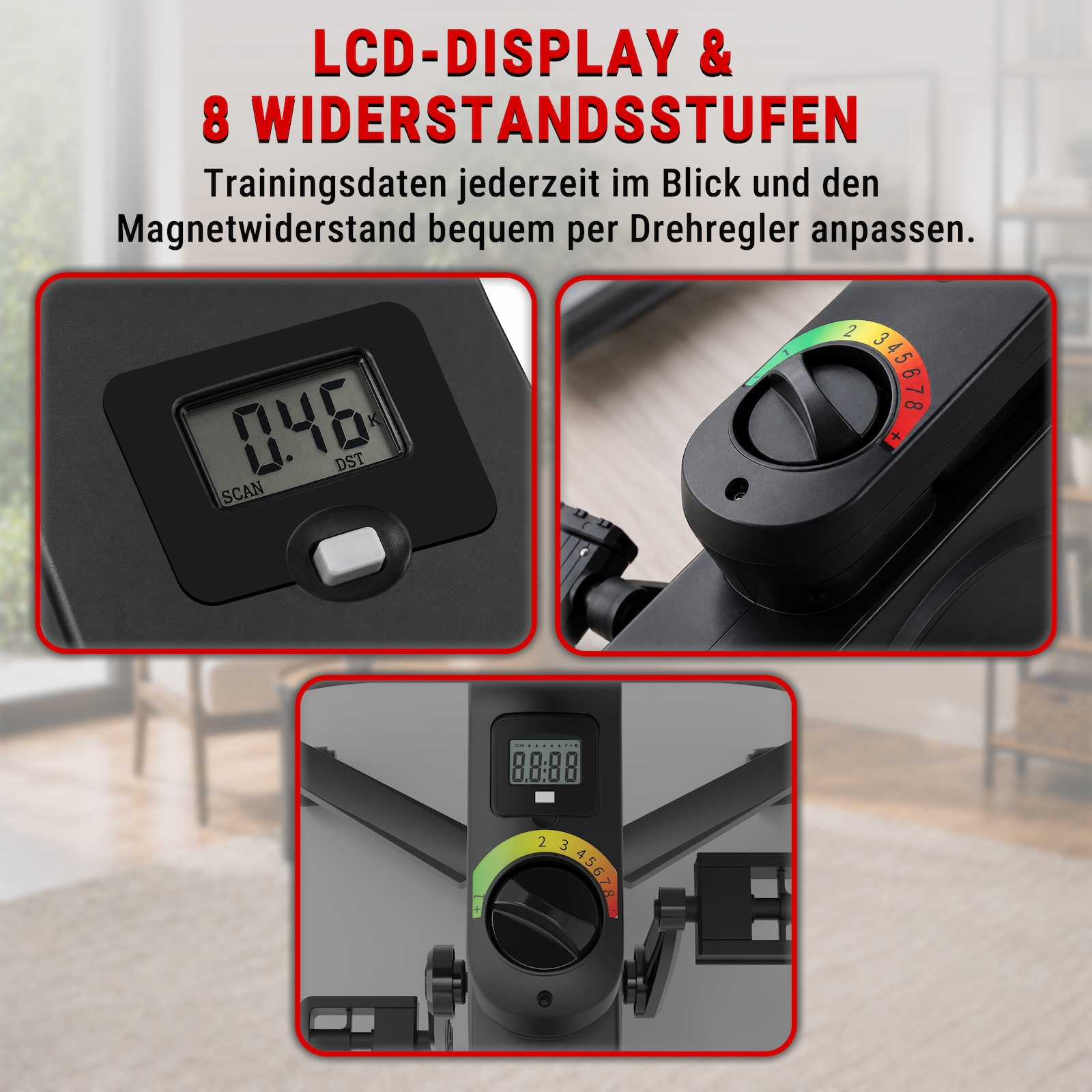 Fahrradcomputer mit LCD-Anzeige, Distanzanzeige und 8 Widerstandsstufen.