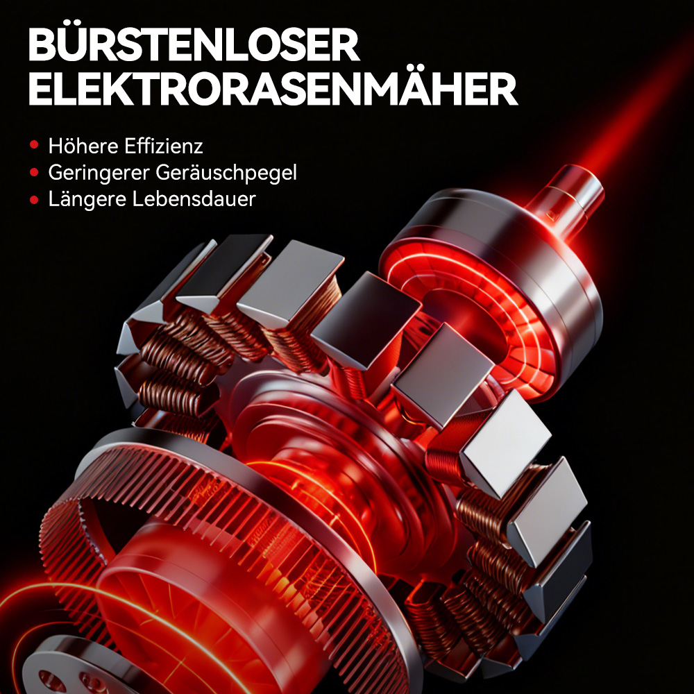 Detailansicht eines Bürstenlosen Elektromotors mit roten Akzenten und Zahnrädern.