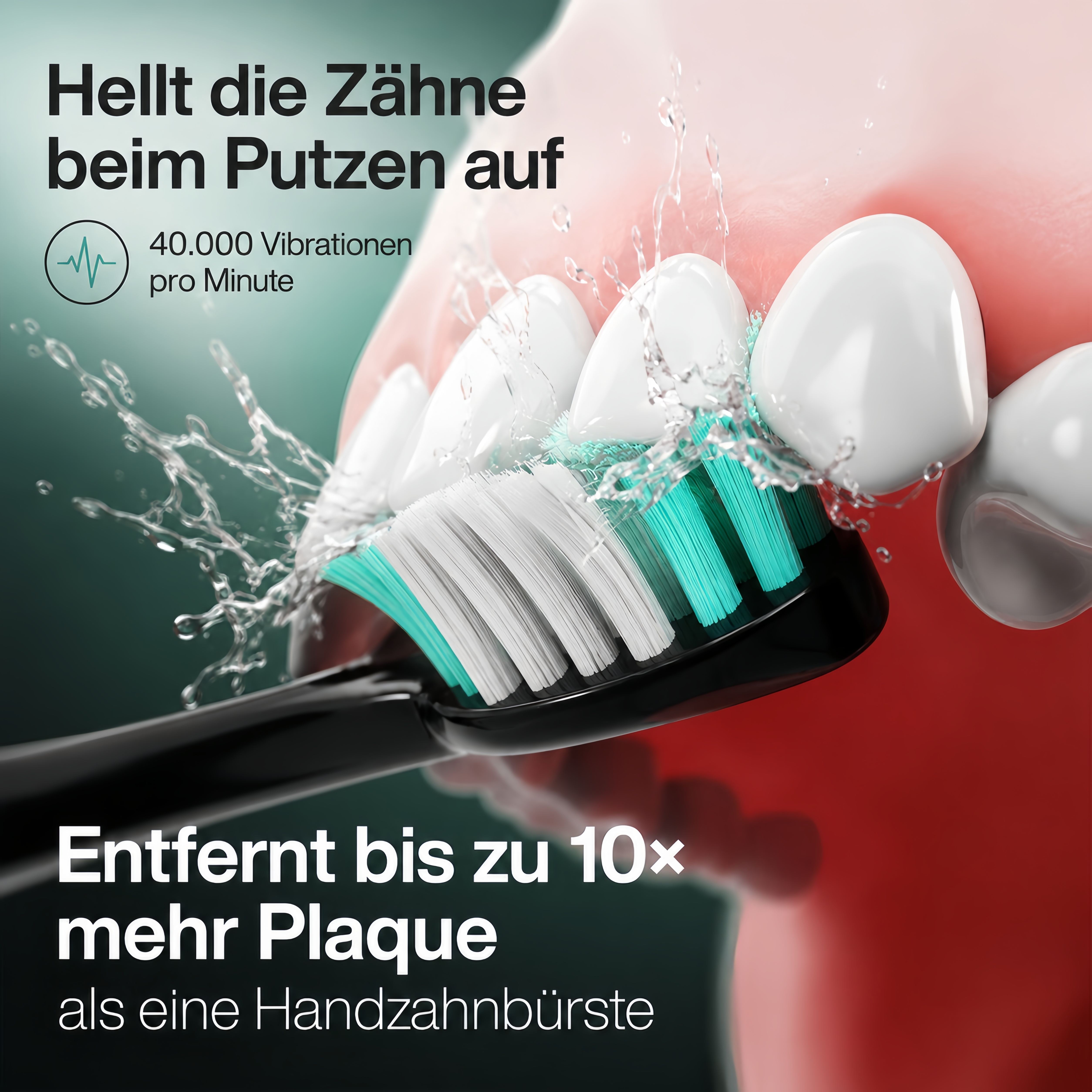 Elektrische Zahnbürste reinigt Zähne mit Wasser und 40.000 Vibrationen.