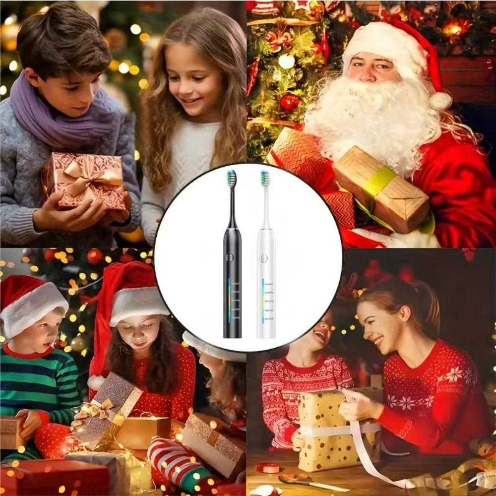 Collage mit Weihnachts- und Zahnbürstenmotiven.
