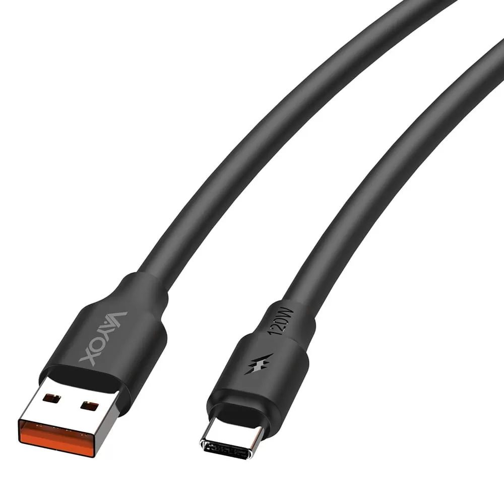 Czarny kabel USB-C z oznaczeniem 120W i złączem USB-A.