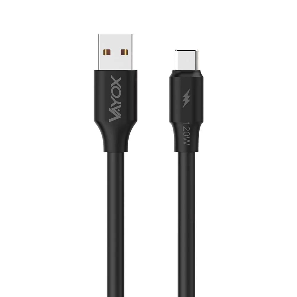 Czarny kabel USB-A do USB-C z logo VAYOX i oznaczeniem 120W.