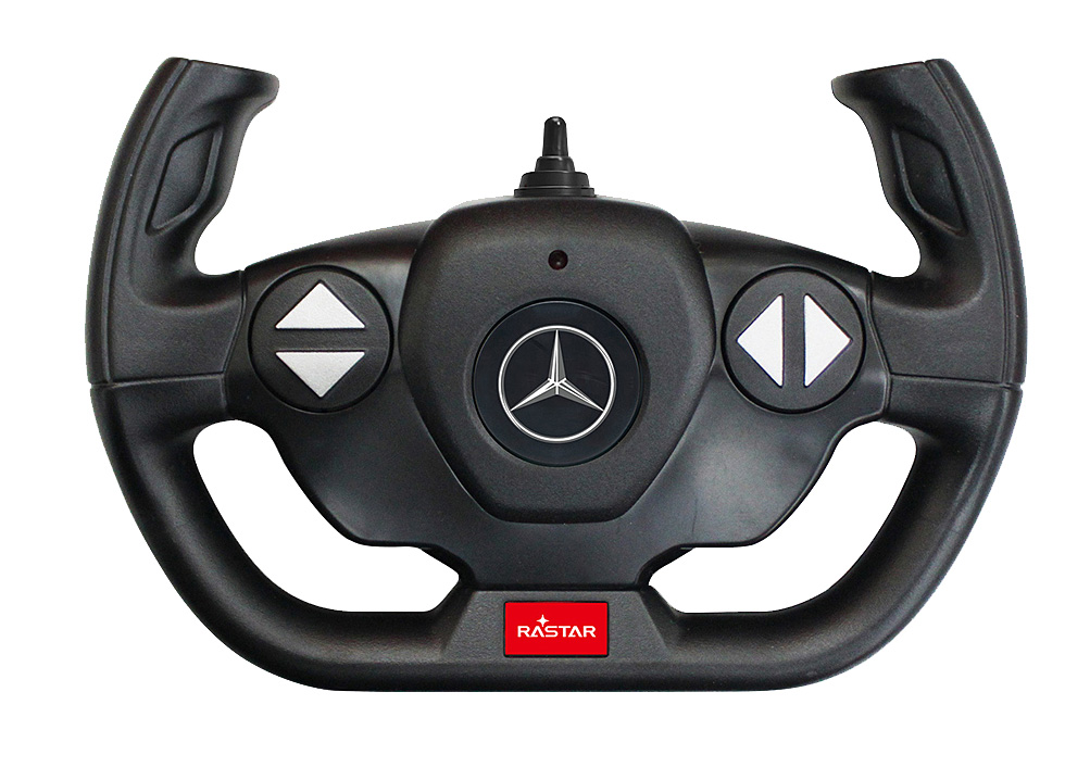 Schwarzer Lenkrad-Controller mit Mercedes-Stern und Rastar-Logo.