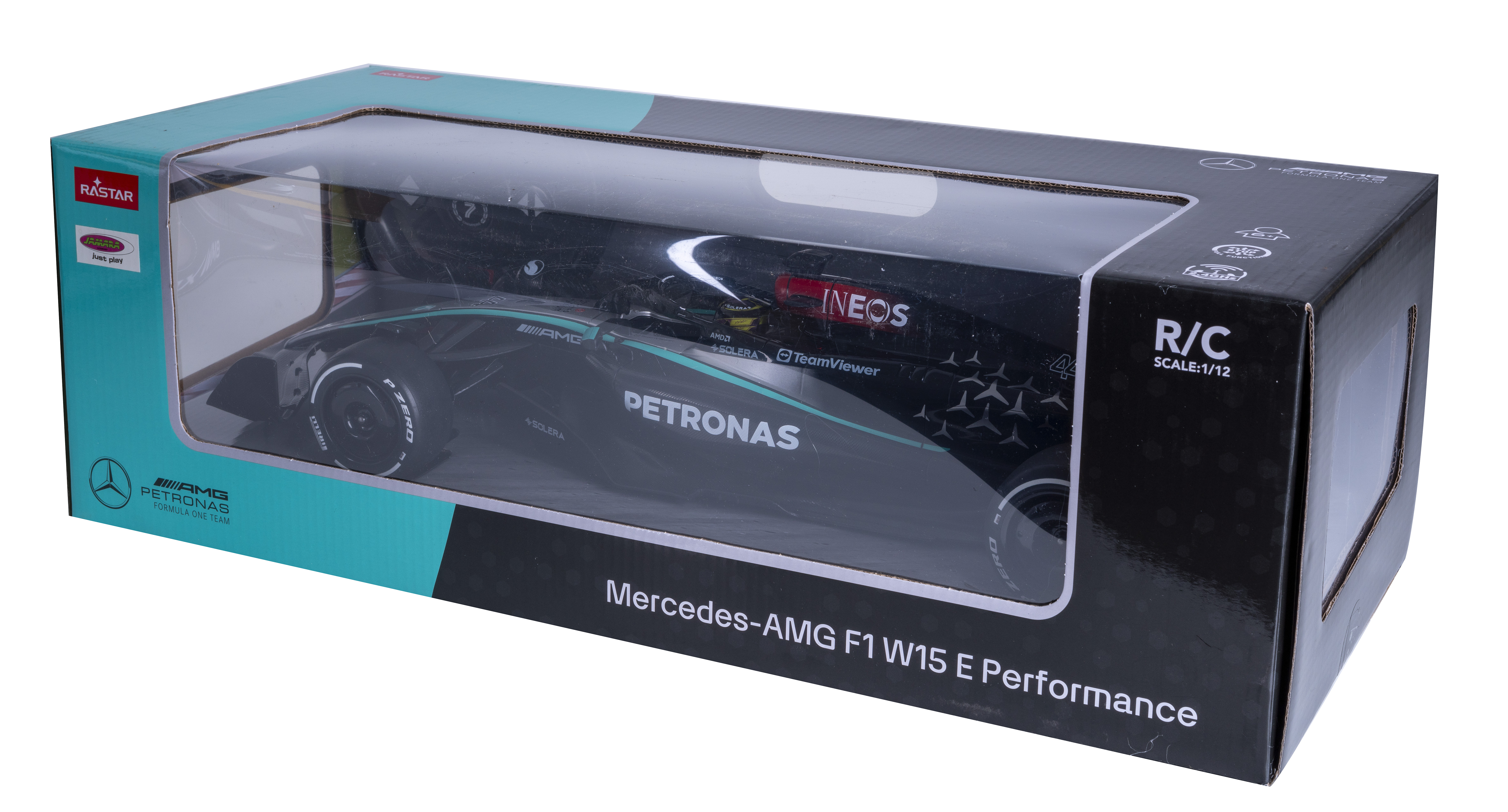 Verpackung eines Mercedes-AMG F1 W15 E Performance ferngesteuerten Autos im Maßstab 1:12.