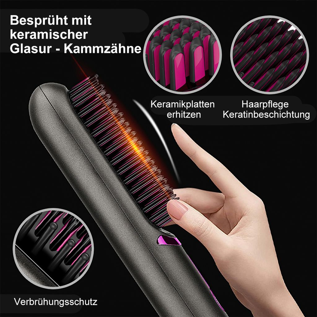 Ein glätteisen mit Kammzähnen, Keramikplatten und Verbrühungsschutz.