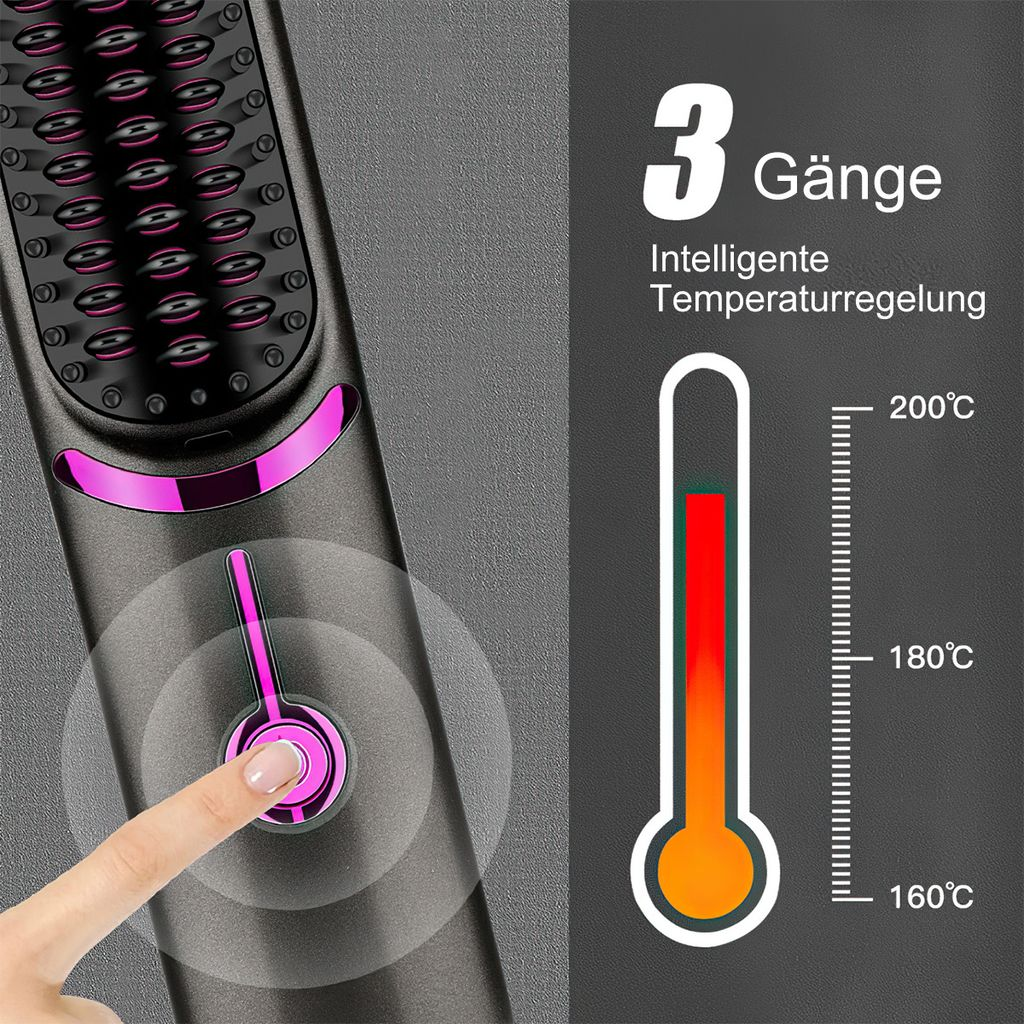 Ein Finger bedient einen Lockenstab mit 3 Gängen und intelligenter Temperaturregelung.