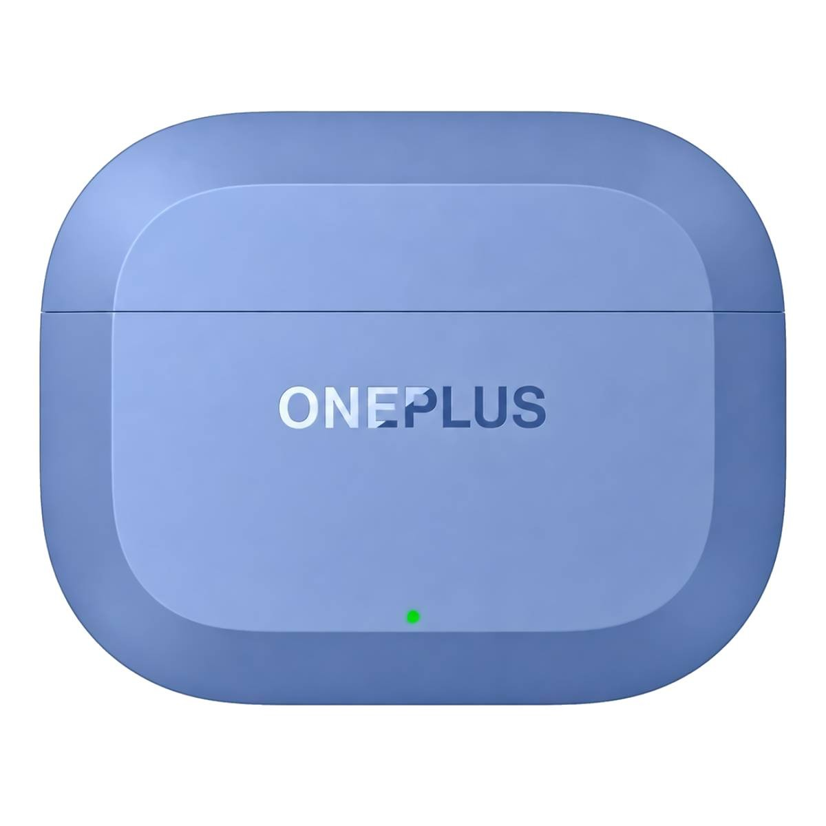 Funda de carga OnePlus morada cerrada con luz indicadora verde.