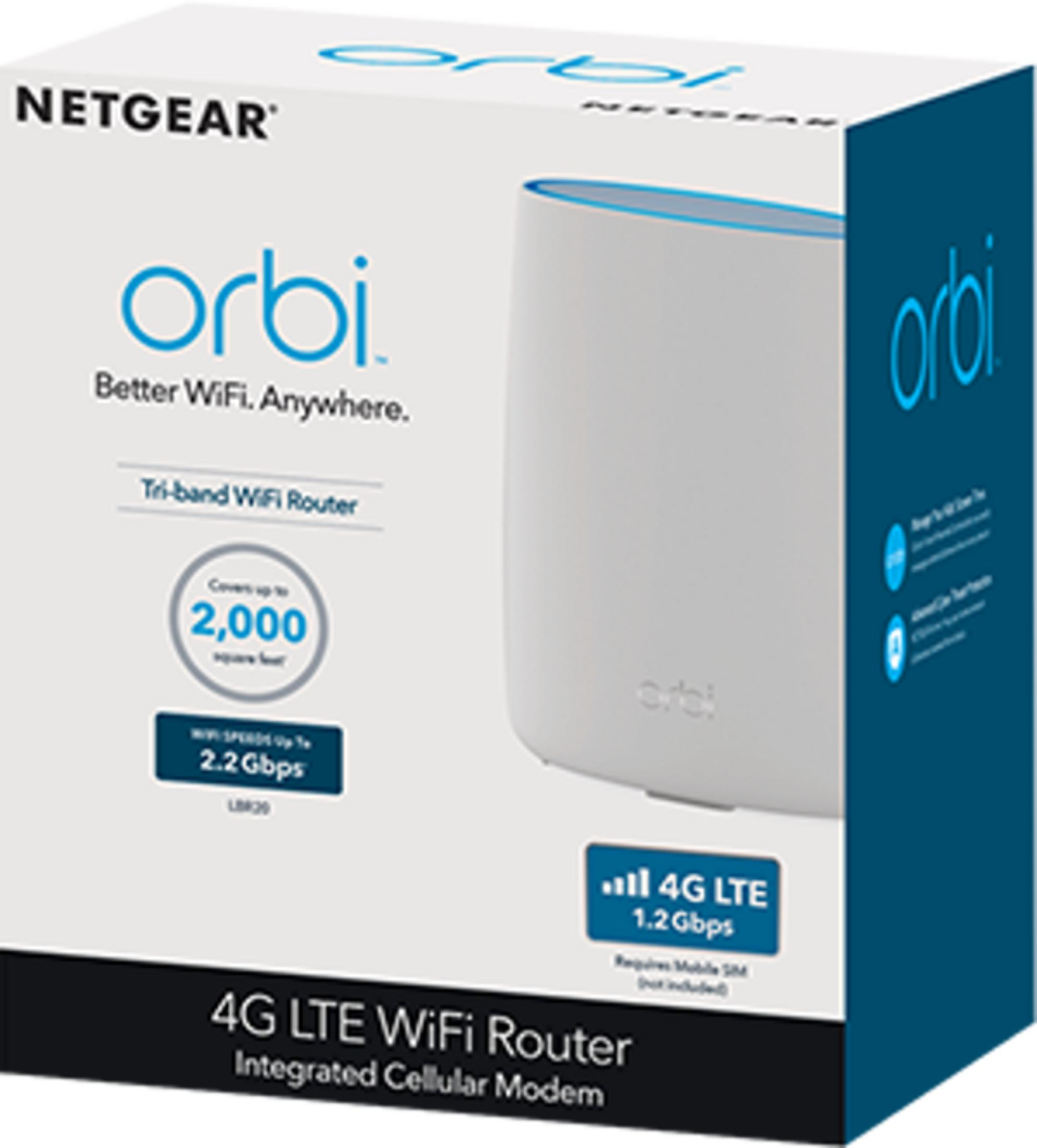 Confezione di un router WiFi Netgear Orbi 4G LTE con modem integrato.