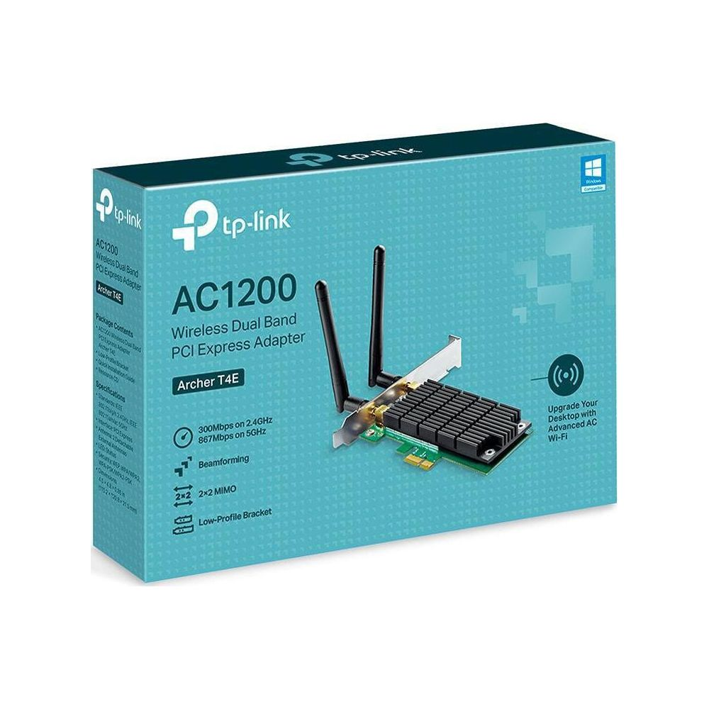Scatola adattatore TP-Link AC1200 Dual Band PCI Express Archer T4E con adattatore.