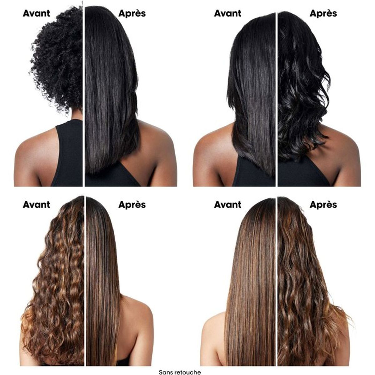Confronto capelli prima e dopo: quattro donne con diversi tipi di capelli.