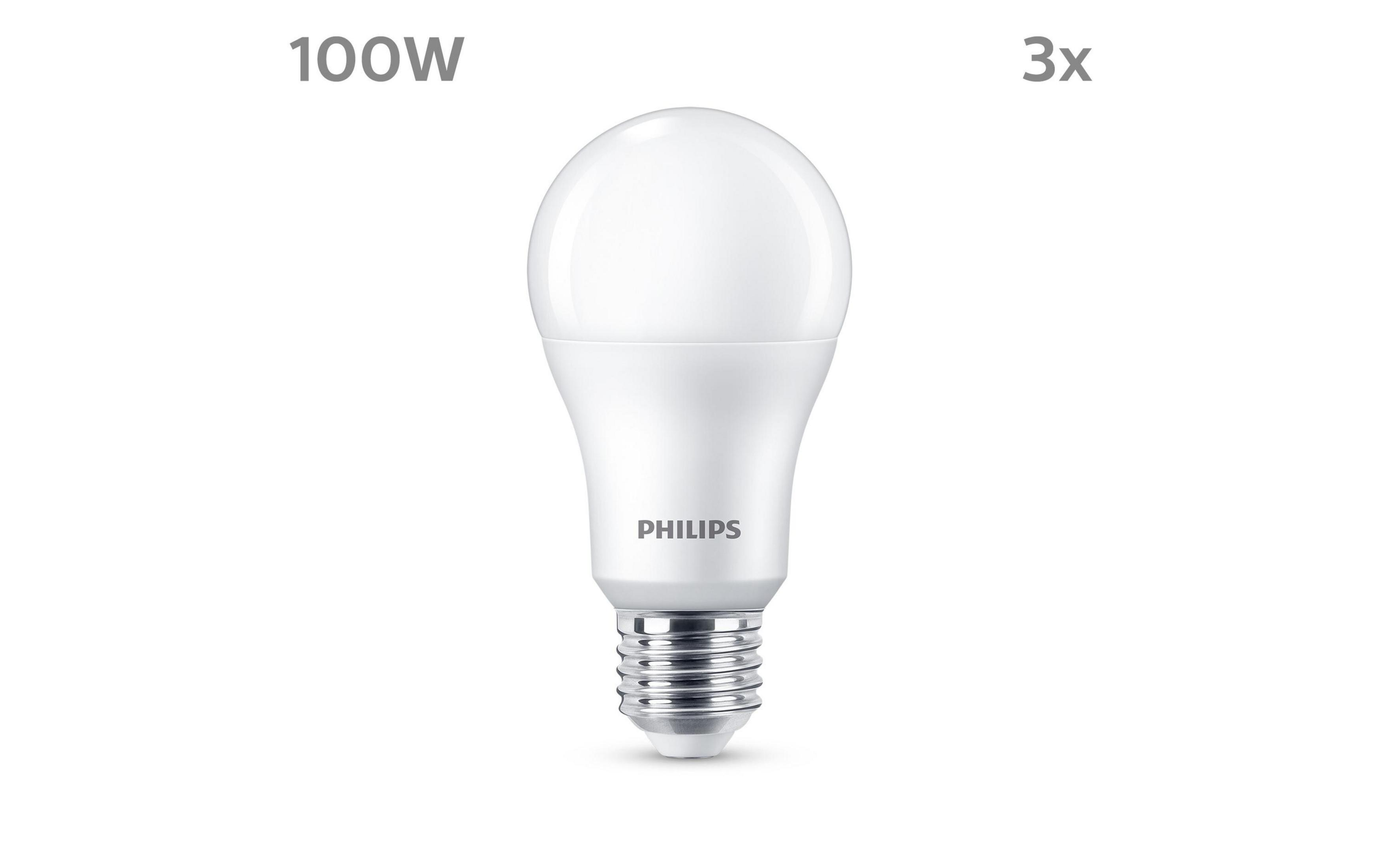 Una lampadina LED Philips bianca da 100W, confezione da 3.