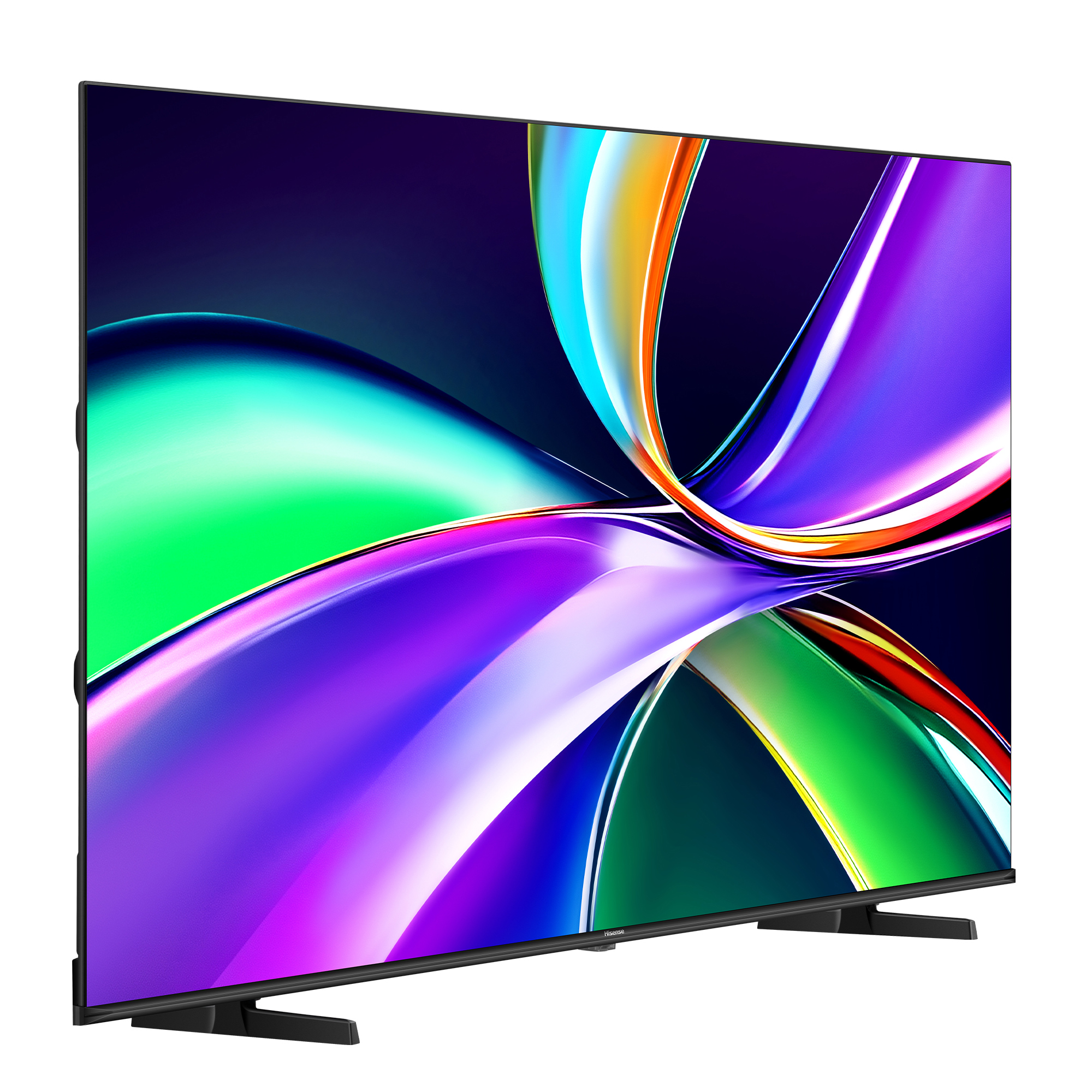 Un televisore moderno con uno sfondo colorato, astratto e vibrante.